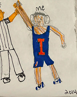 Childhood drawing of Jackson winning a wrestling match in 2014