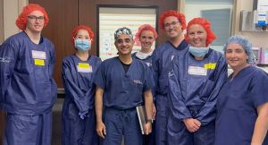 Nitin Tandon, MD, third from left, and his team performed the first procedure in Texas using a neural cell therapy product for epilepsy. (Photo by UTHealth)