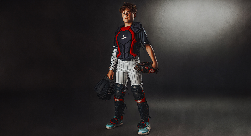 Cole Yockey portrait in baseball catcher's gear